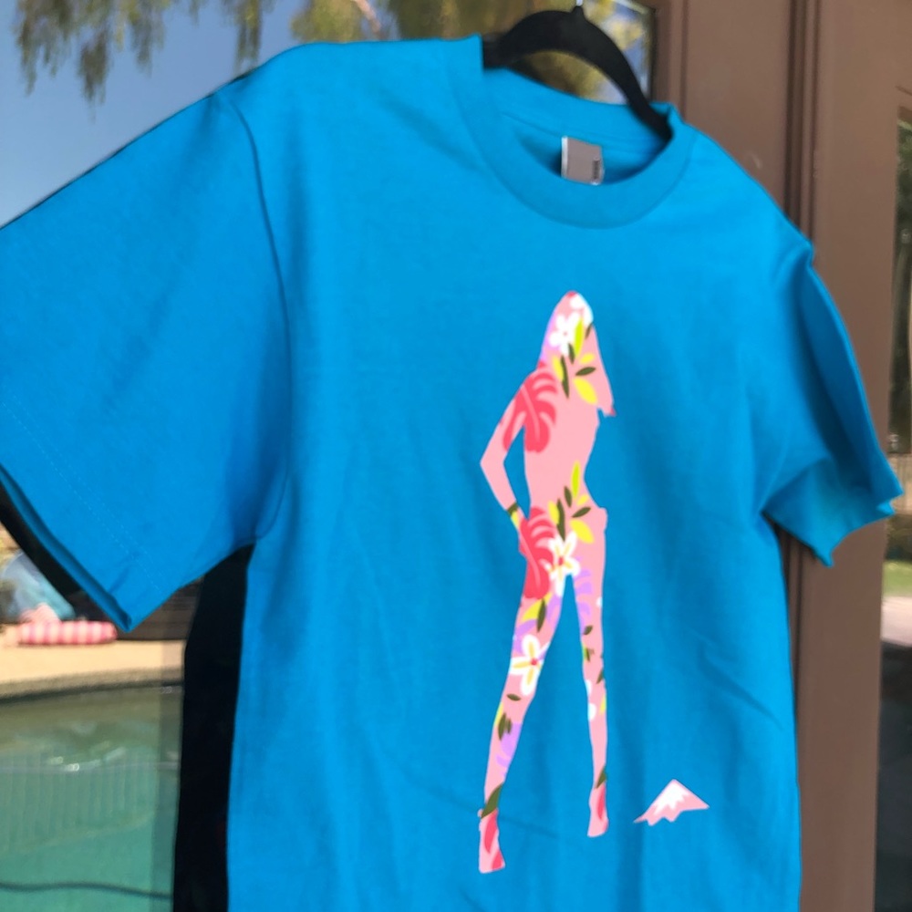 Island Snow Turquoise Blue Hawaiian Bond Girl Silhouette Tee S - Picture 4 of 10
